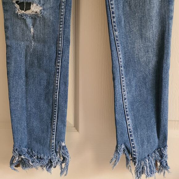 WE THE FREE Great Heights Mid Rise Distressed Fringe Frayed Hem Skinny Jeans 25 - Picture 6 of 12